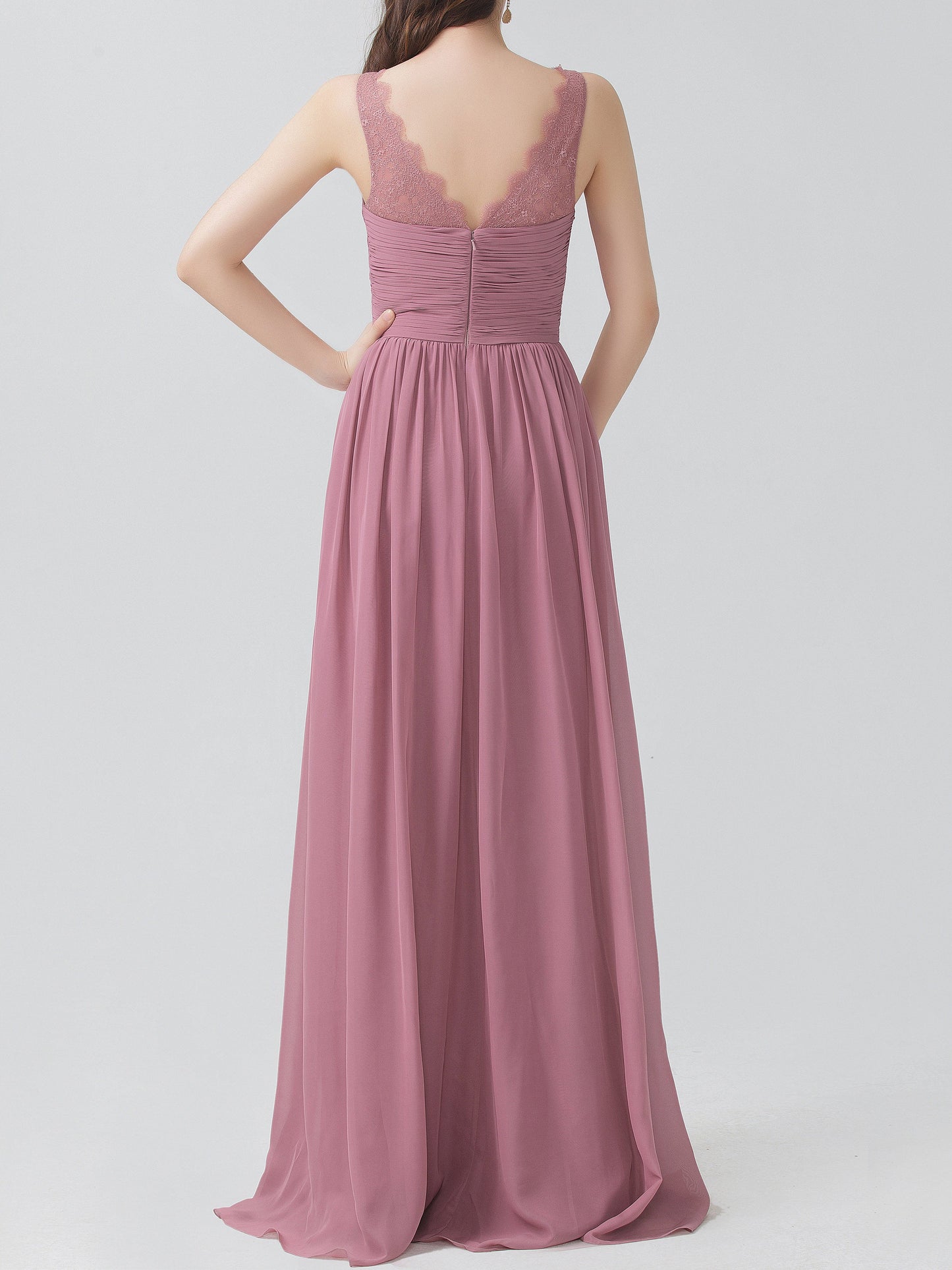 Chiffon V-Neck Sleeveless Bridesmaid Dress| Plus Size | 60+ Colors