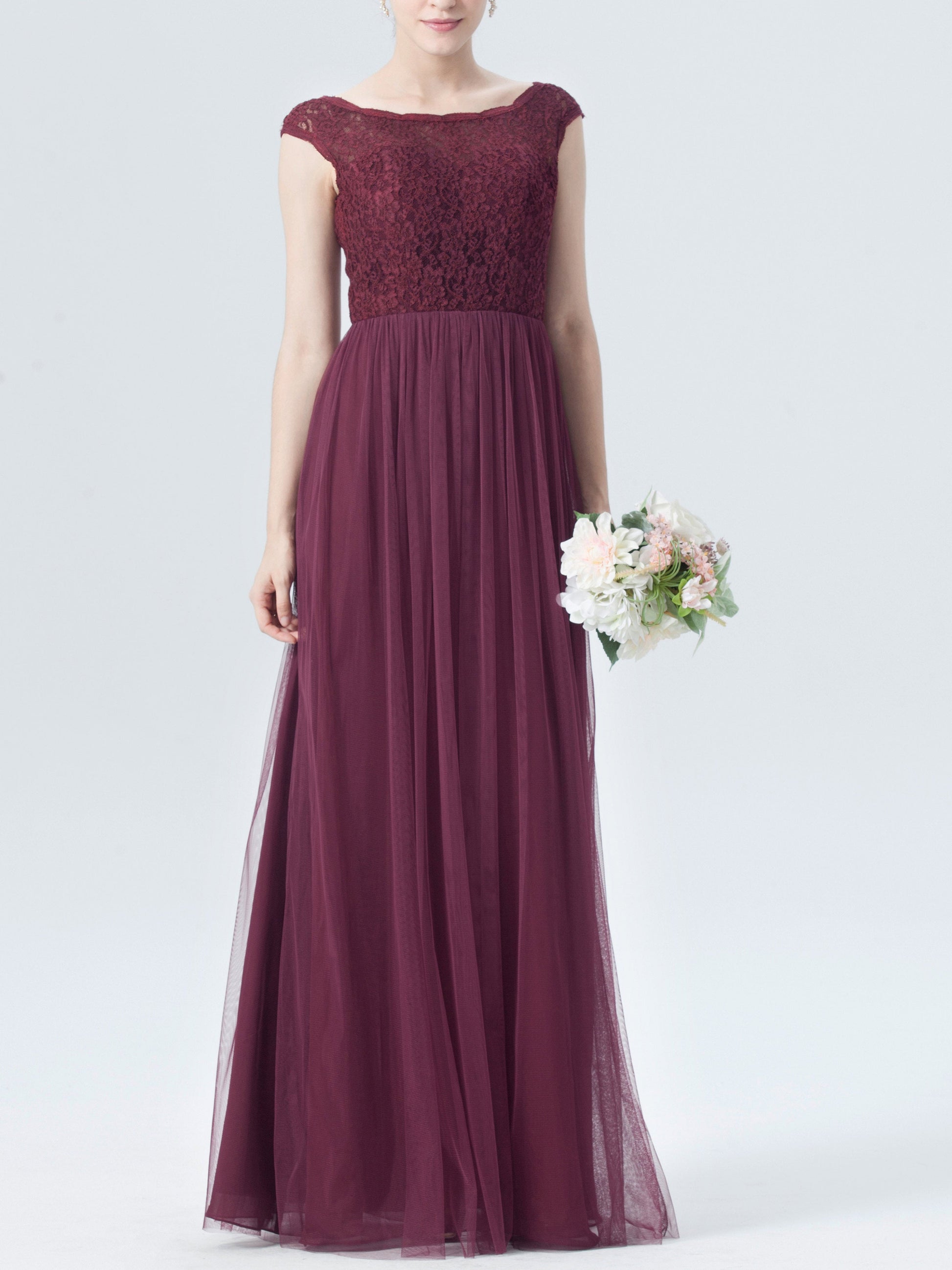 Lace Boat Neck Cap Sleeves Bridesmaid Dress| Plus Size | 60+ Colors ForHerandForHim Lace Boat Neck Cap Sleeves Bridesmaid Dress| Plus Size | 60+ Colors ForHerandForHim