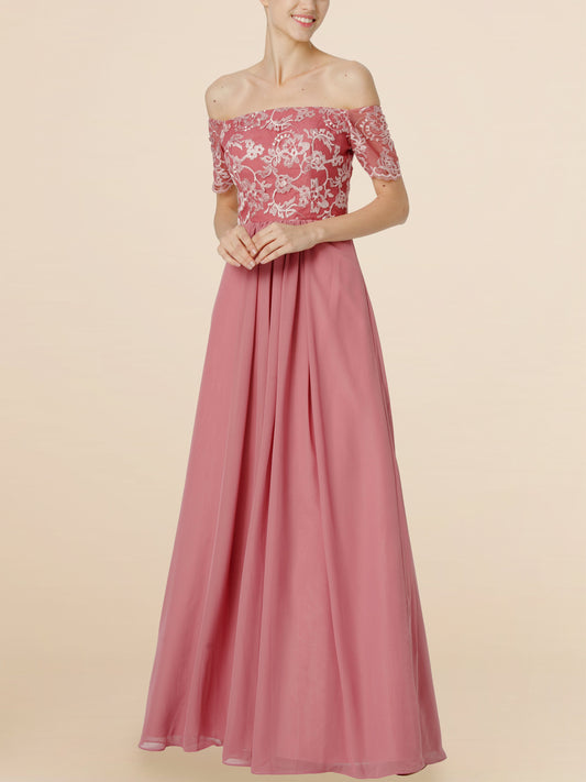 Lace Boat Neck Cap Sleeves Bridesmaid Dress| Plus Size | 60+ Colors