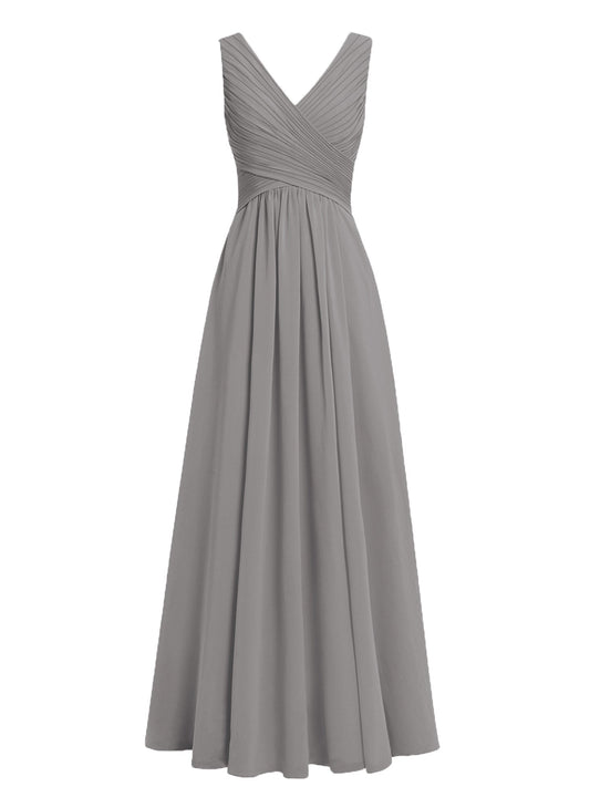 Chiffon Criss Cross Straps Sleeveless Bridesmaid Dress| Plus Size | 60+ Colors