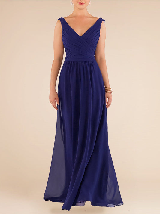 Chiffon V-Neck Sleeveless Bridesmaid Dress| Plus Size | 60+ Colors