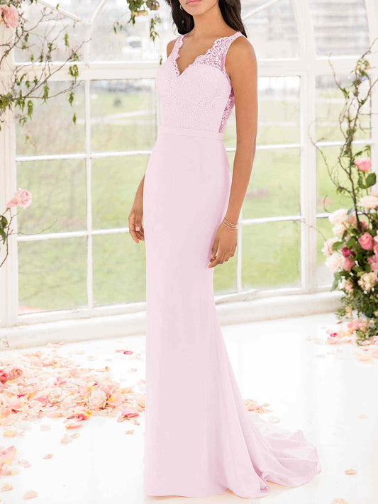 Chiffon V-Neck Sleeveless Bridesmaid Dress| Plus Size | 60+ Colors