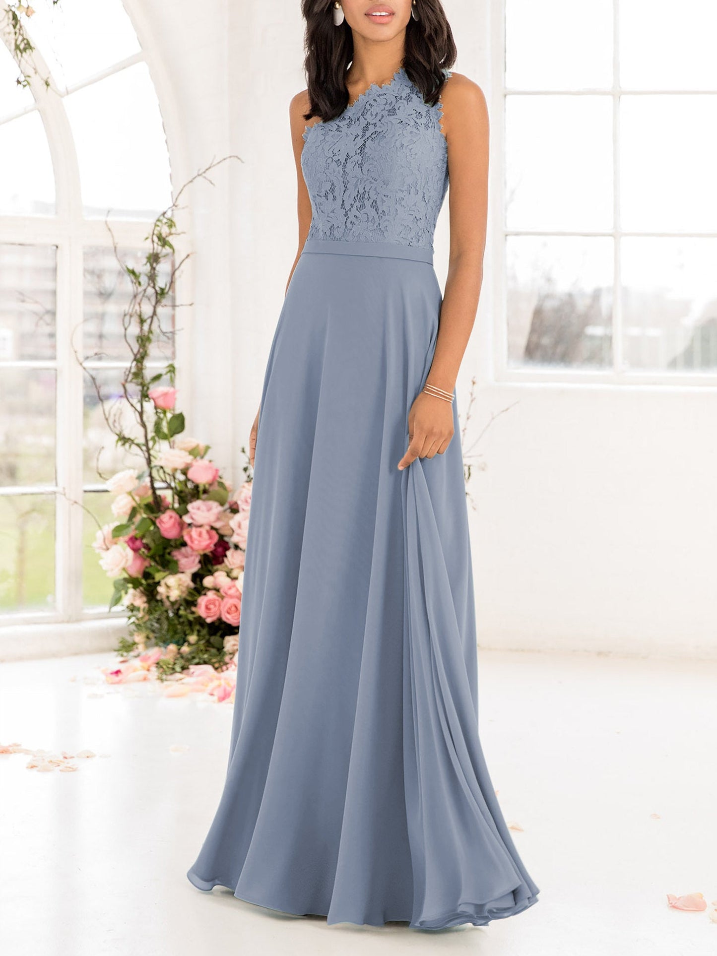 Chiffon V-Neck Sleeveless Bridesmaid Dress| Plus Size | 60+ Colors
