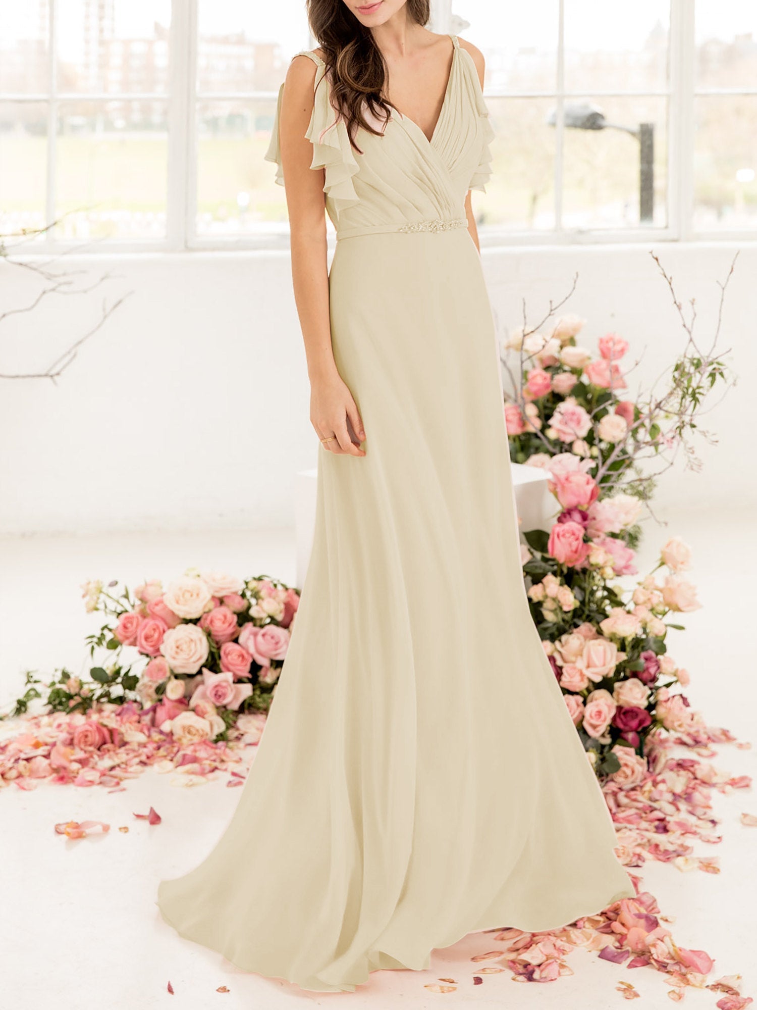 Chiffon V-Neck Sleeveless Bridesmaid Dress| Plus Size | 60+ Colors