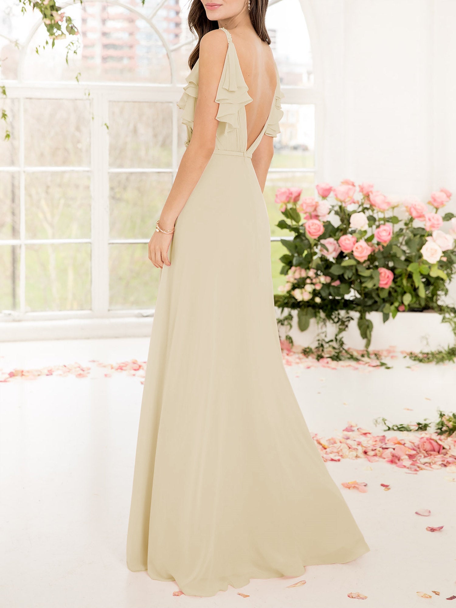 Chiffon V-Neck Sleeveless Bridesmaid Dress| Plus Size | 60+ Colors