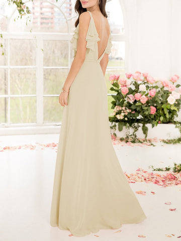 Chiffon V-Neck Sleeveless Bridesmaid Dress| Plus Size | 60+ Colors