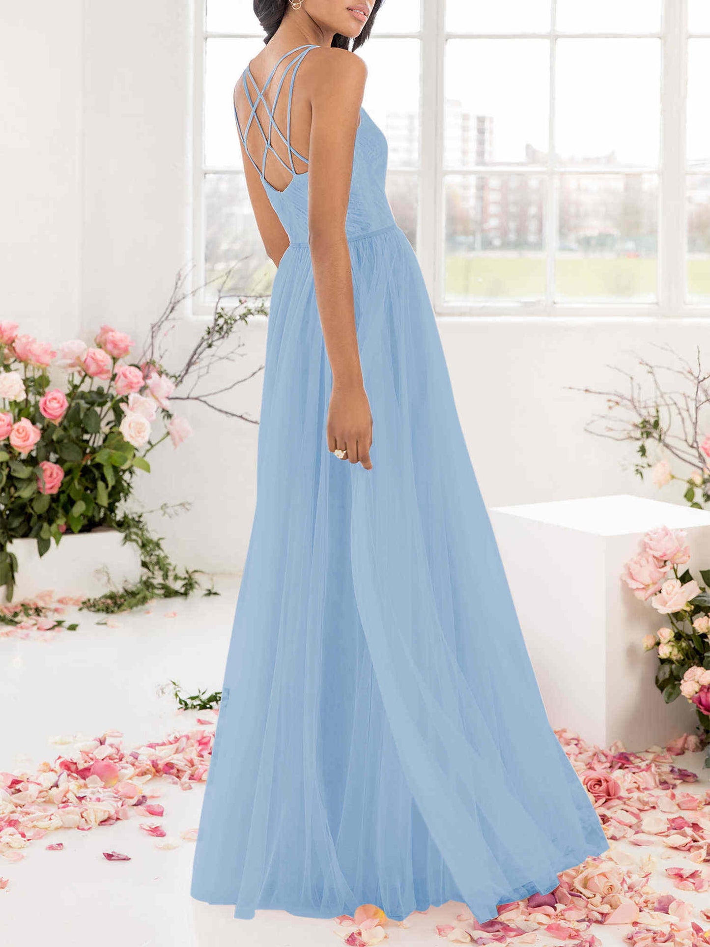 Chiffon V-Neck Sleeveless Bridesmaid Dress| Plus Size | 60+ Colors