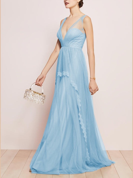 Chiffon V-Neck Sleeveless Bridesmaid Dress| Plus Size | 60+ Colors