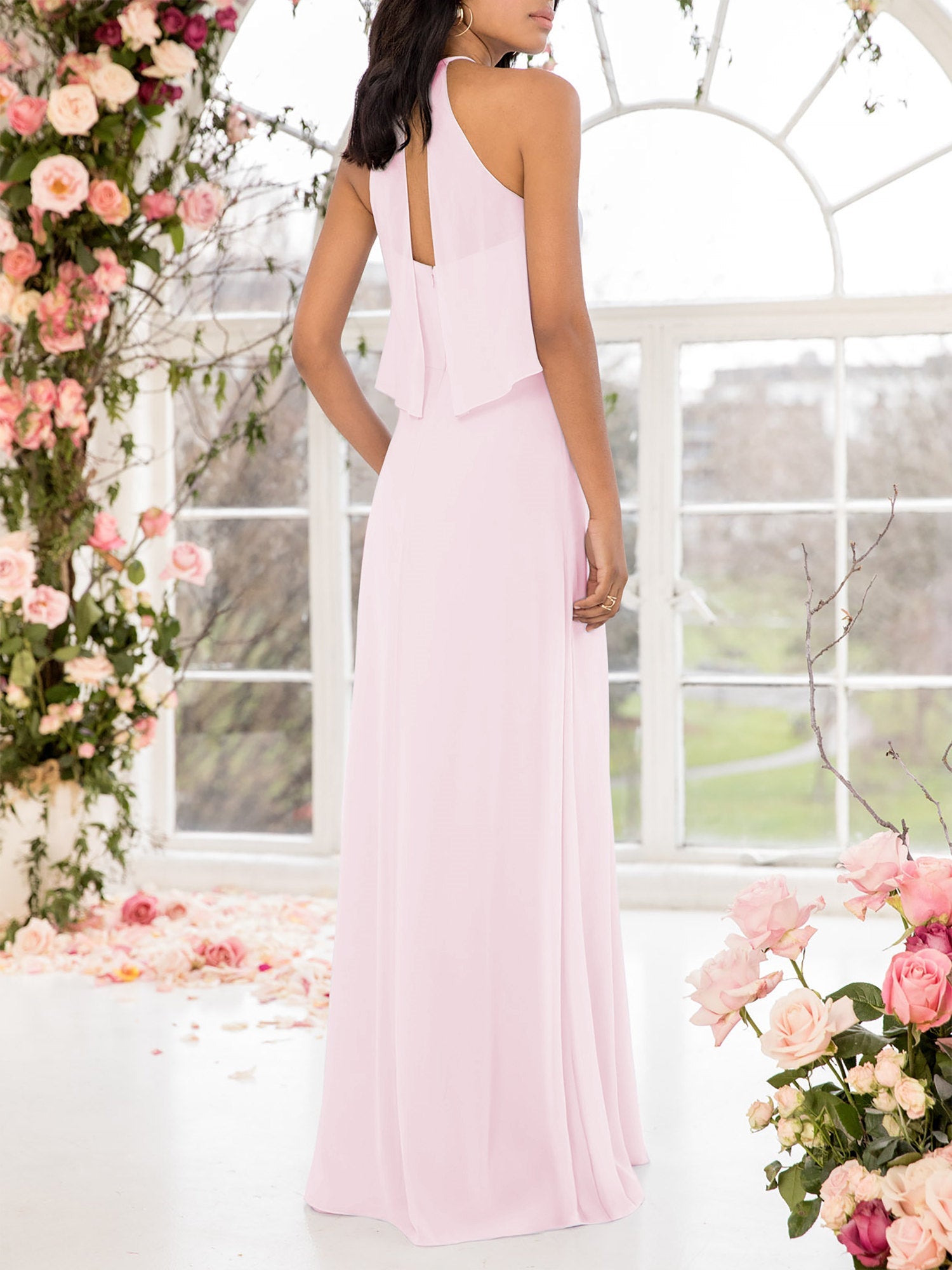 Chiffon V-Neck Sleeveless Bridesmaid Dress| Plus Size | 60+ Colors