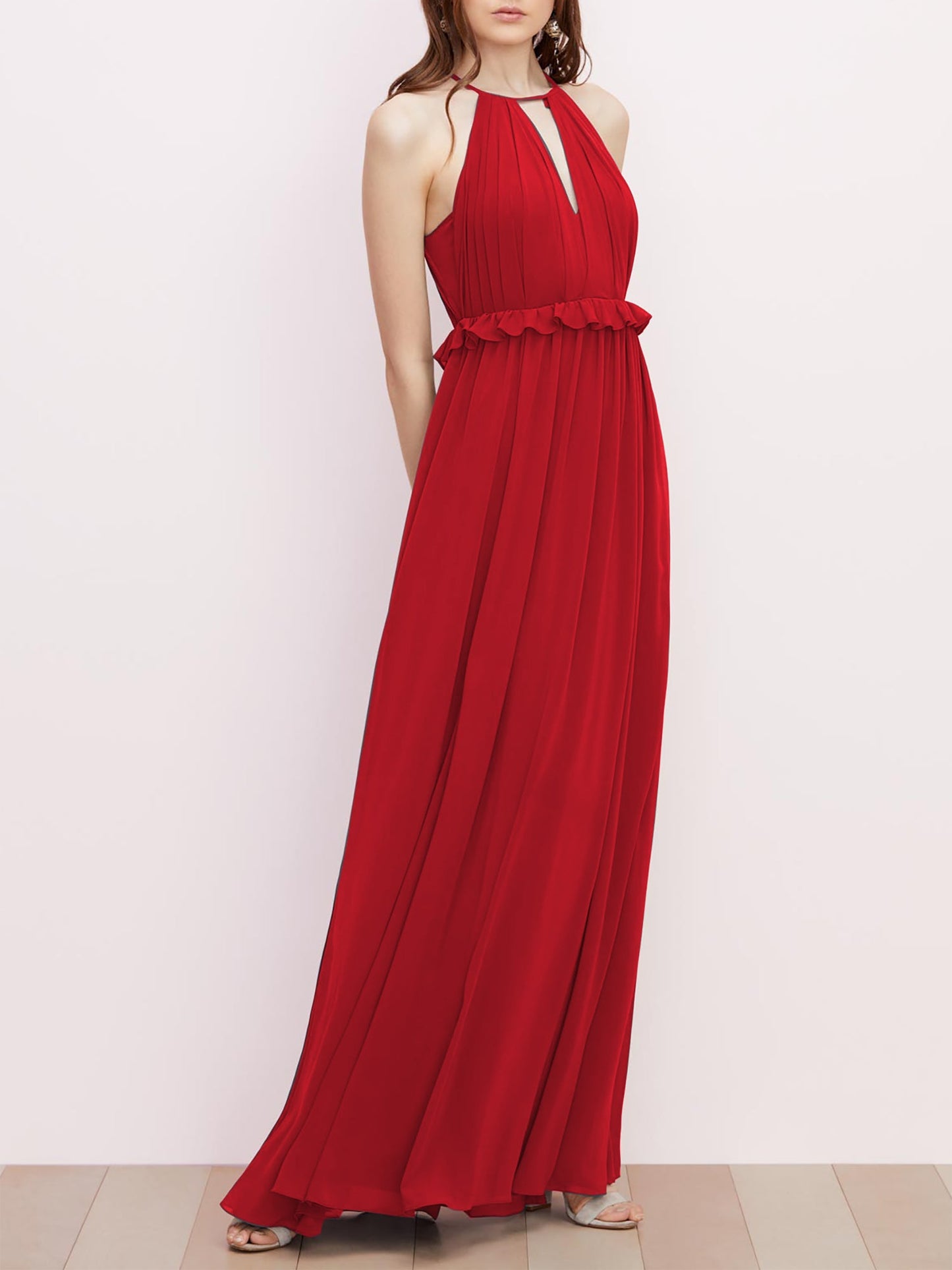 Chiffon Scoop Neck Short Sleeves Bridesmaid Dress| Plus Size | 60+ Colors