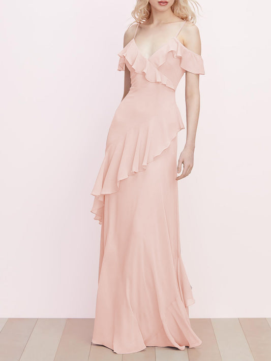 Chiffon Scoop Neck Short Sleeves Bridesmaid Dress| Plus Size | 60+ Colors