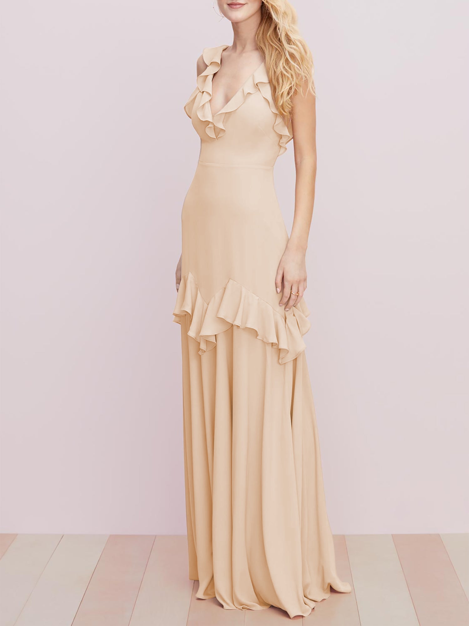 Chiffon Scoop Neck Short Sleeves Bridesmaid Dress| Plus Size | 60+ Colors