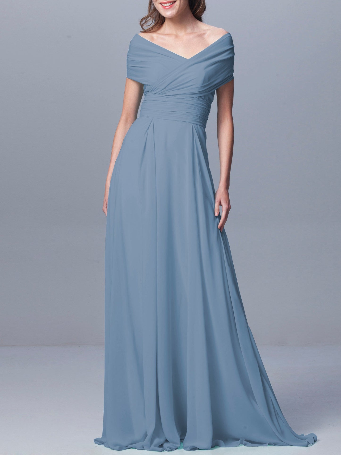 Chiffon Scoop Neck Short Sleeves Bridesmaid Dress| Plus Size | 60+ Colors