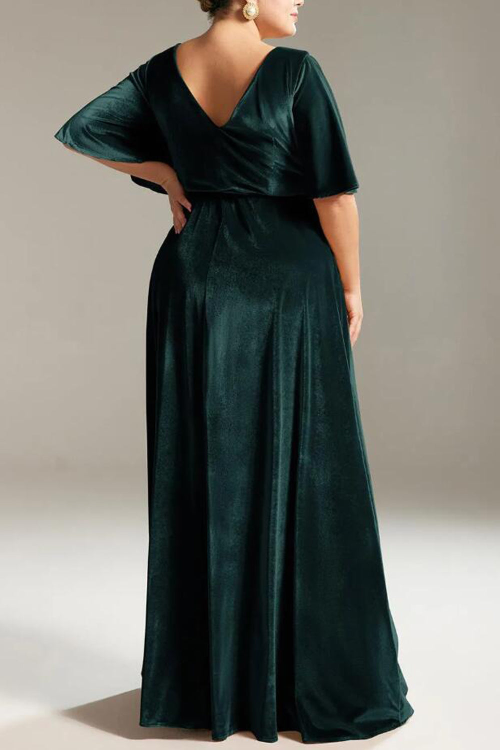 Velvet V-Neck Half Sleeves Bridesmaid Dress| Plus Size | 60+ Colors