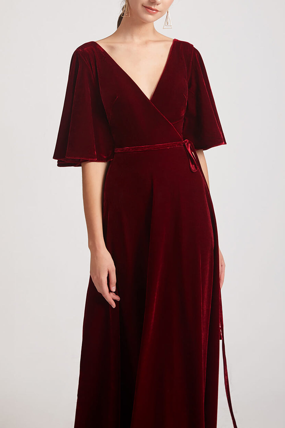 Velvet V-Neck Half Sleeves Bridesmaid Dress| Plus Size | 60+ Colors