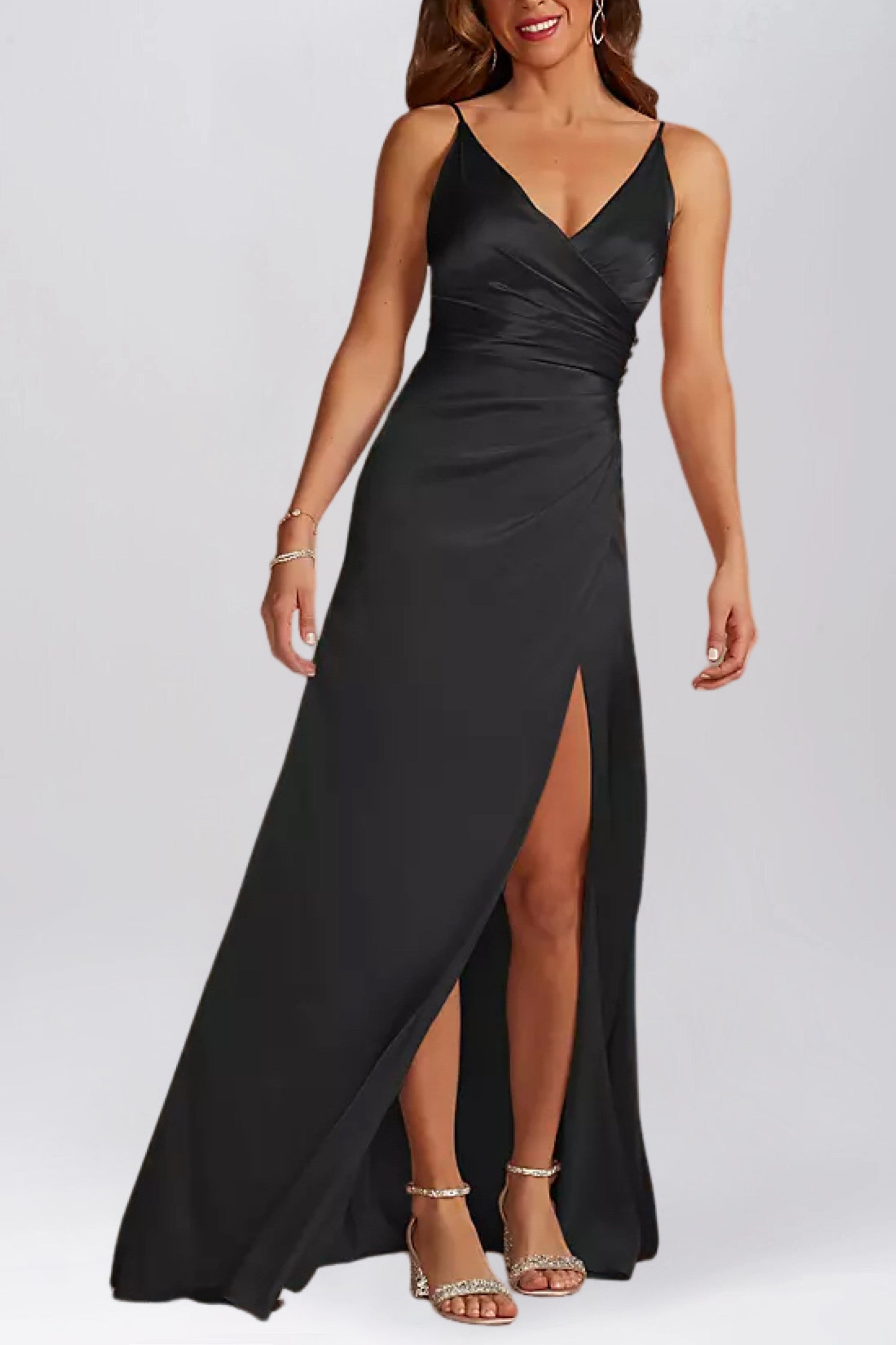 Stretch Satin V-Neck Sleeveless Bridesmaid Dress| Plus Size | 60+ Colors ForHerandForHim Stretch Satin V-Neck Sleeveless Bridesmaid Dress| Plus Size | 60+ Colors ForHerandForHim