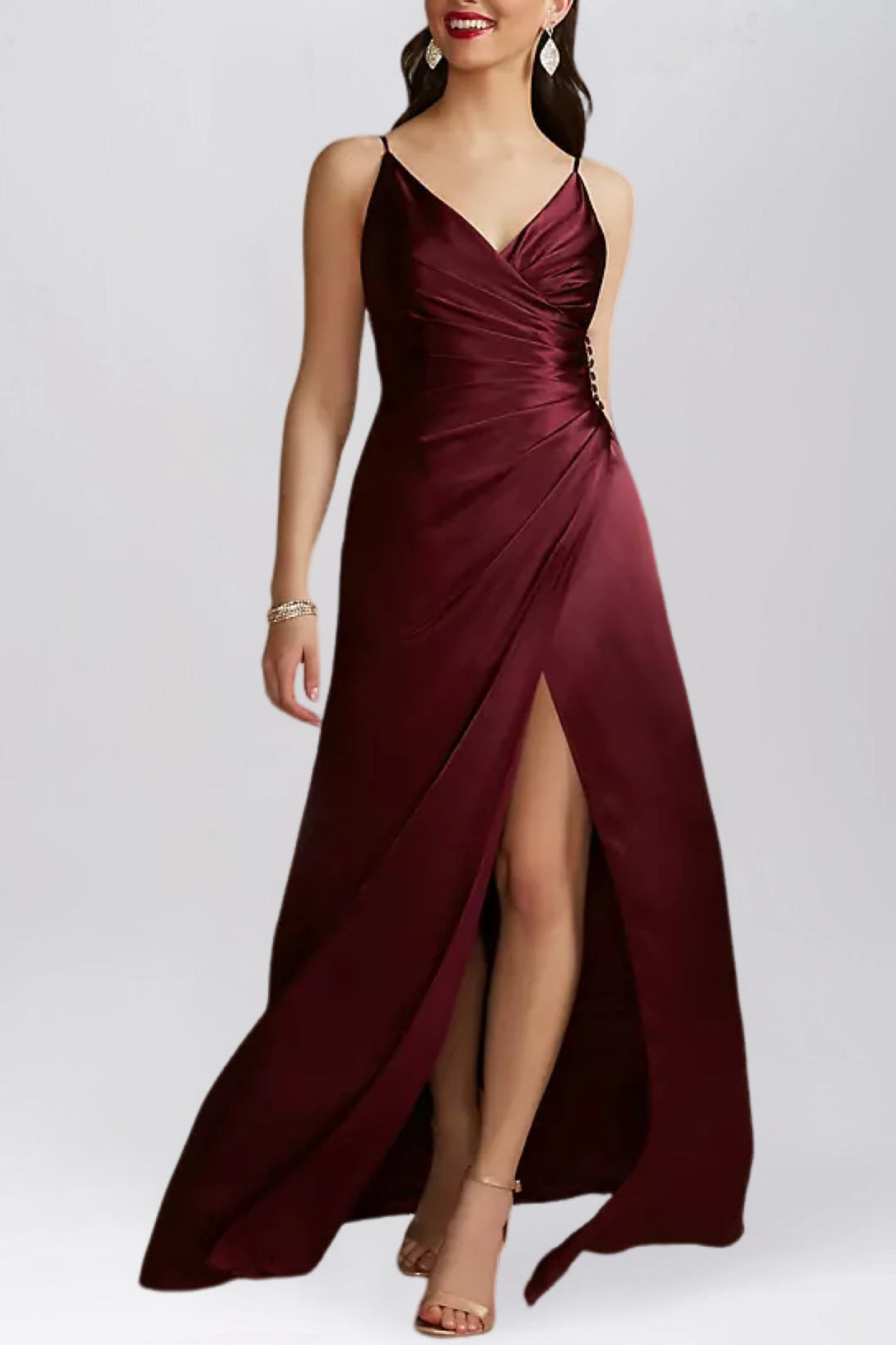Stretch Satin V-Neck Sleeveless Bridesmaid Dress| Plus Size 60+