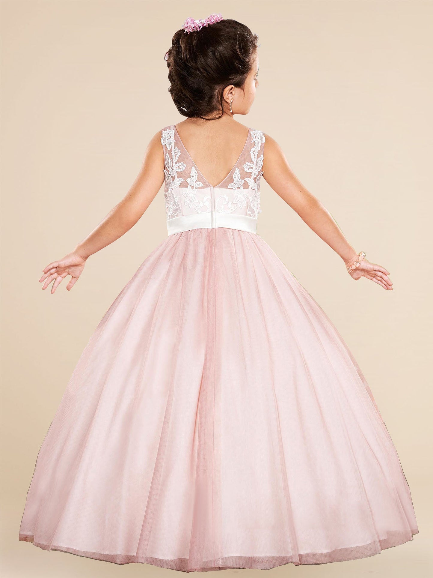 Lace A-Line V-Neck Sleeveless Flower Girl Dress-F500001