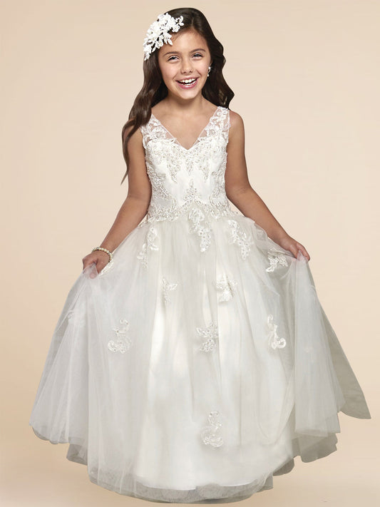 Lace A-Line V-Neck Sleeveless Flower Girl Dress-F500002