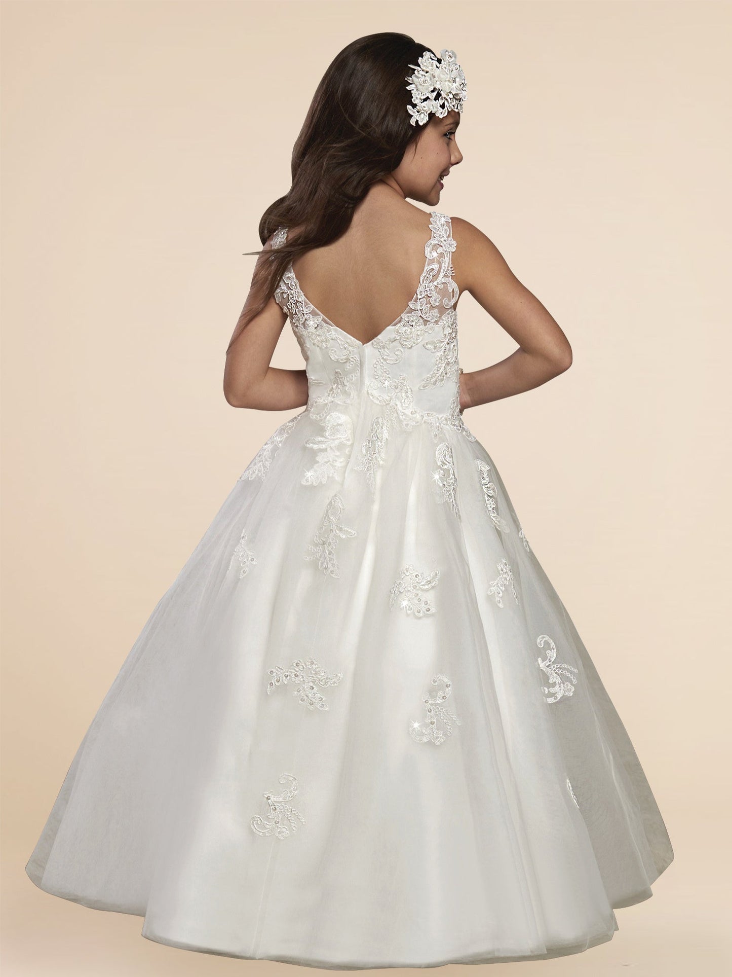 Lace A-Line V-Neck Sleeveless Flower Girl Dress-F500002