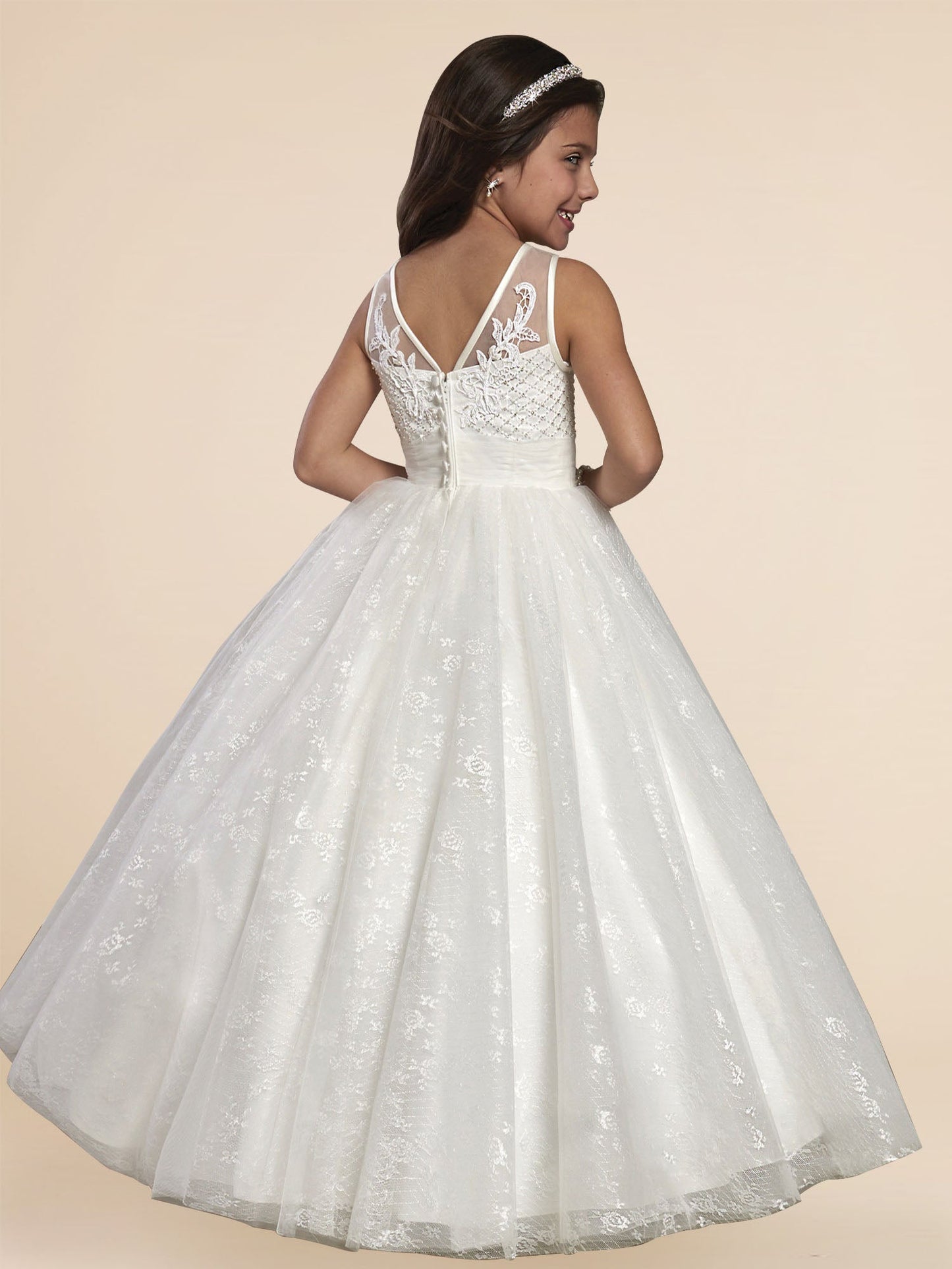 Lace A-Line Scoop Neck Sleeveless Flower Girl Dress-F500004