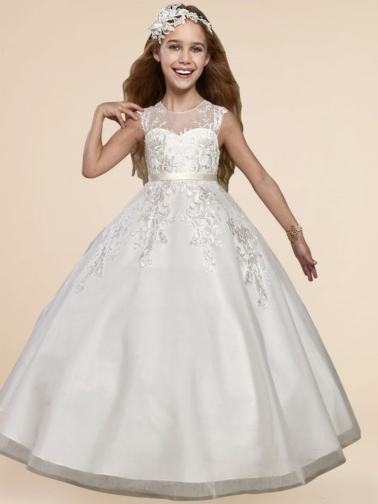 Lace A-Line Scoop Neck Sleeveless Flower Girl Dress-F500005