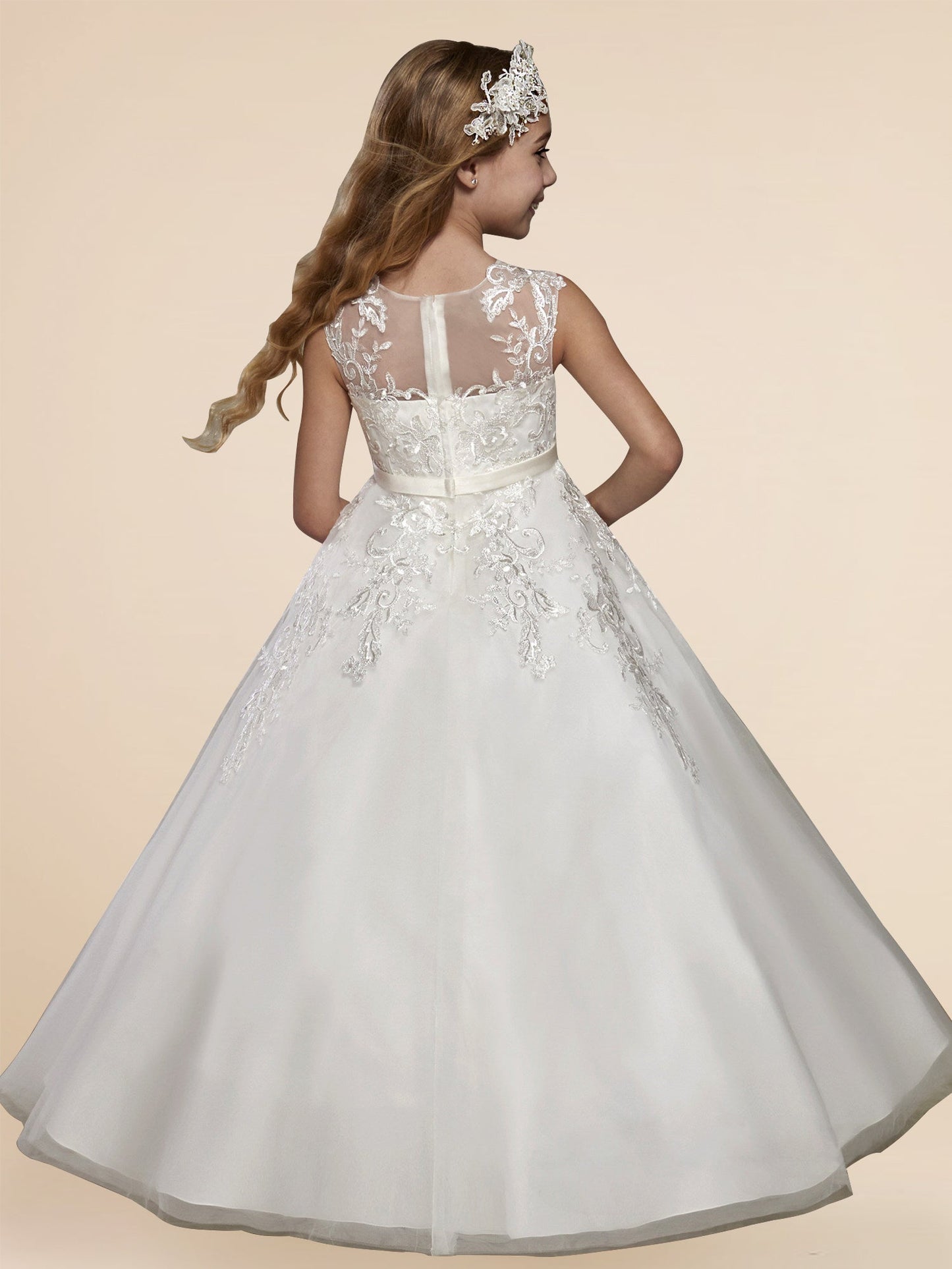 Lace A-Line Scoop Neck Sleeveless Flower Girl Dress-F500005