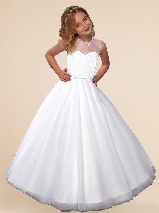 Lace A-Line Scoop Neck Sleeveless Flower Girl Dress-F500008