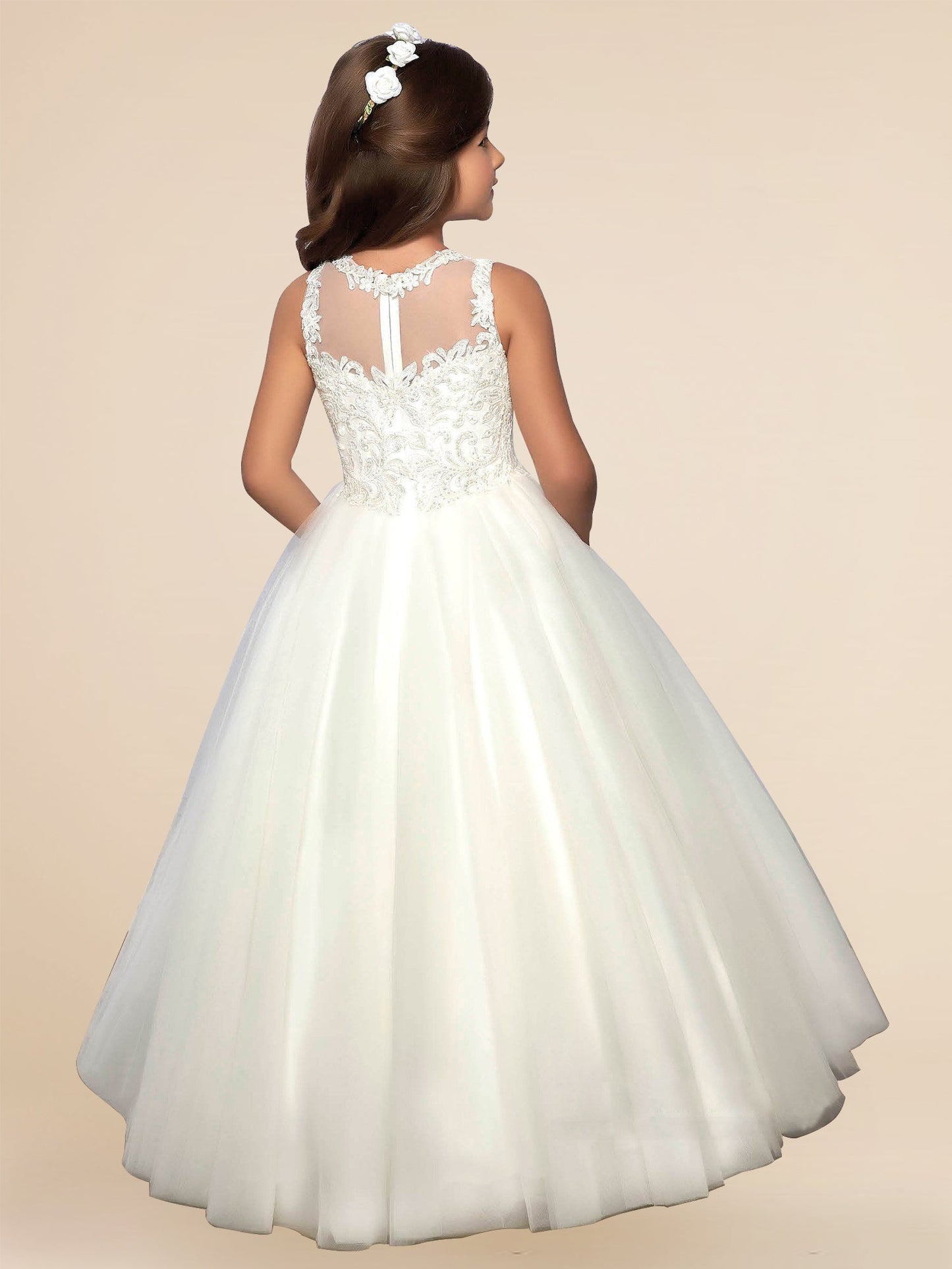 Lace A-Line Scoop Neck Sleeveless Flower Girl Dress-F500011