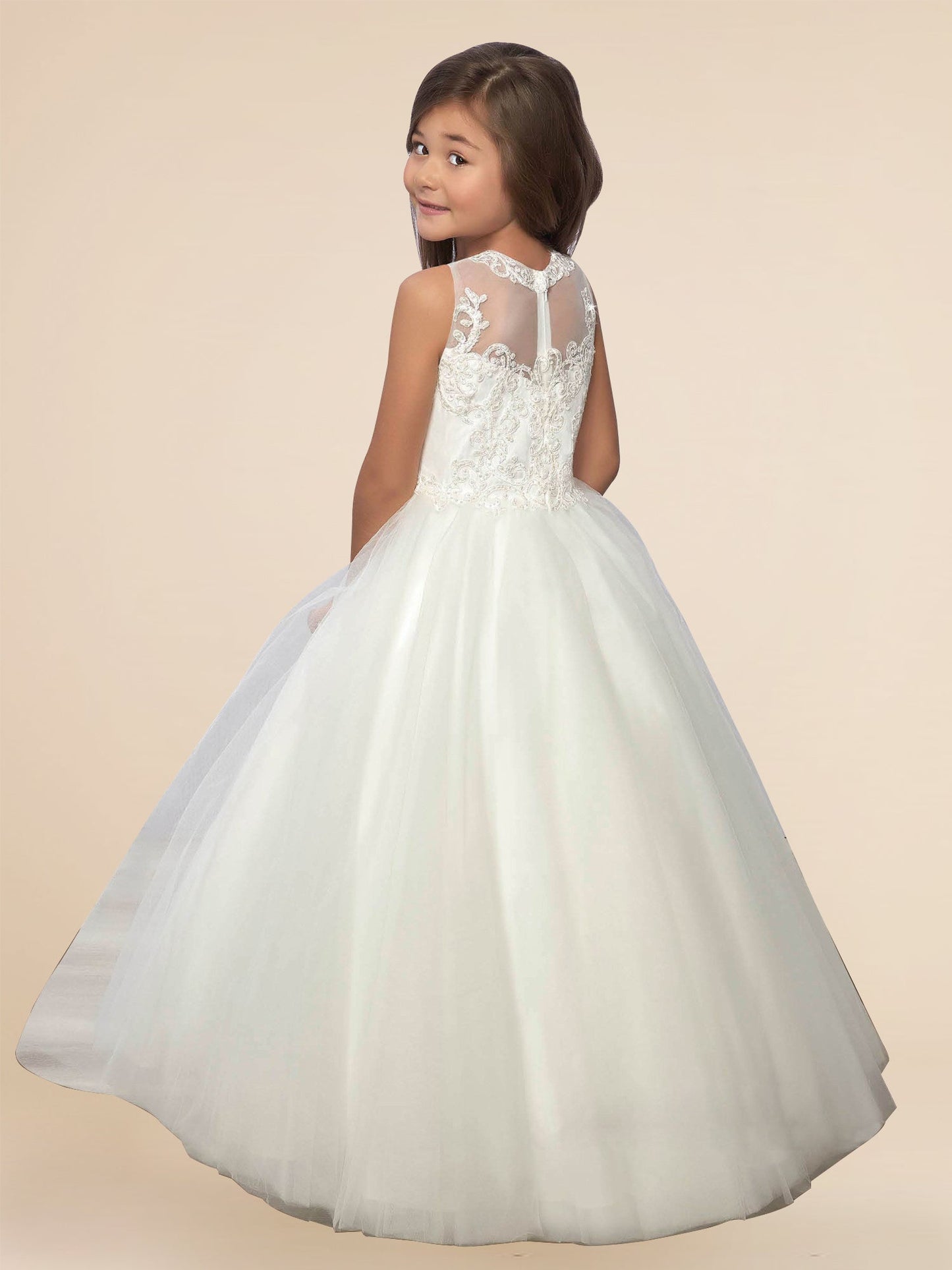 Lace A-Line Scoop Neck Sleeveless Flower Girl Dress-F500013