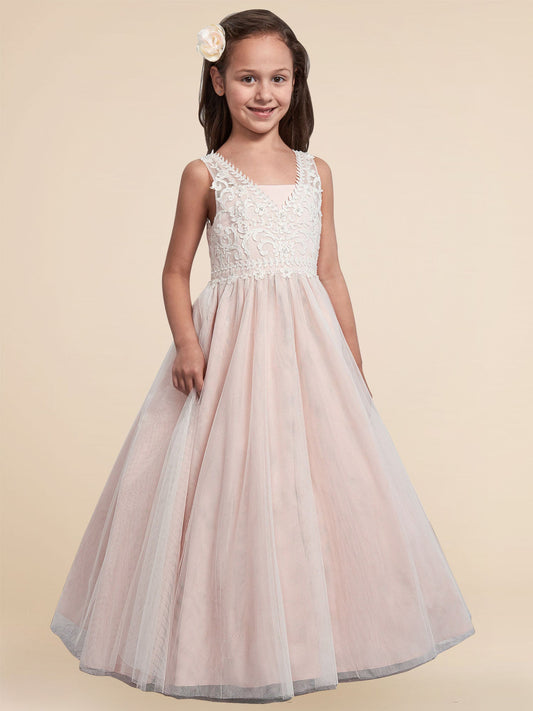 Lace A-Line V-Neck Sleeveless Flower Girl Dress-F500015