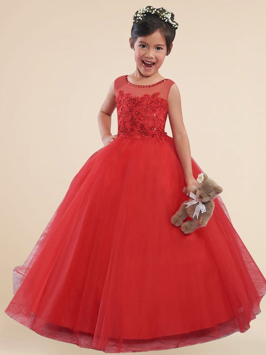 Lace A-Line Scoop Neck Sleeveless Flower Girl Dress-F500016