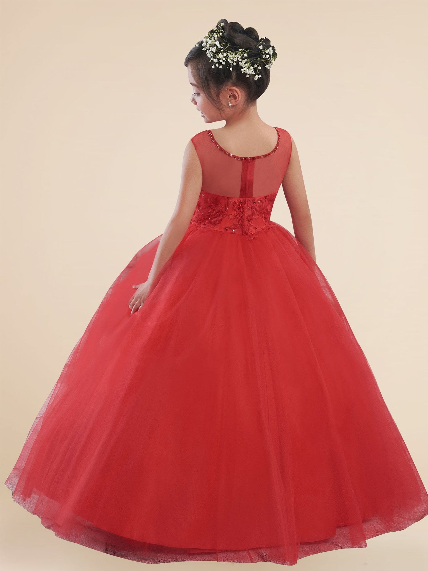 Lace A-Line Scoop Neck Sleeveless Flower Girl Dress-F500016