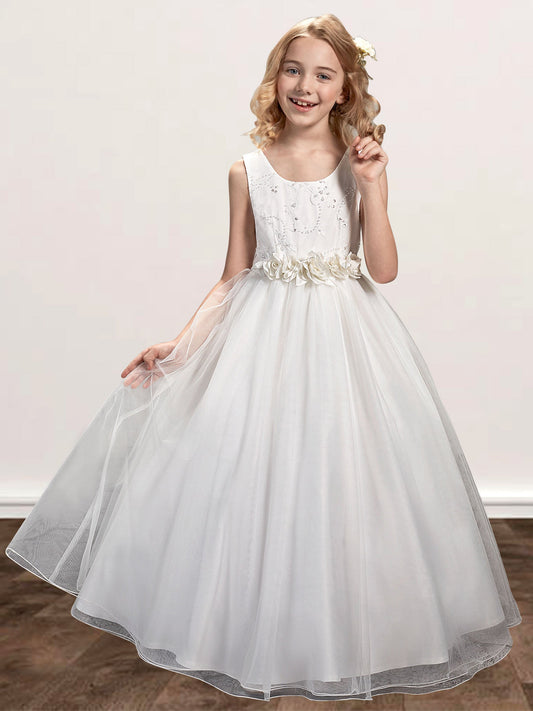 Lace A-Line Scoop Neck Sleeveless Flower Girl Dress-F500021