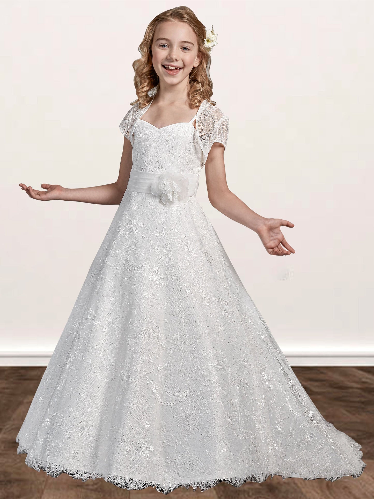 Lace A-Line Spaghetti Straps Sleeveless Flower Girl Dress-F500023