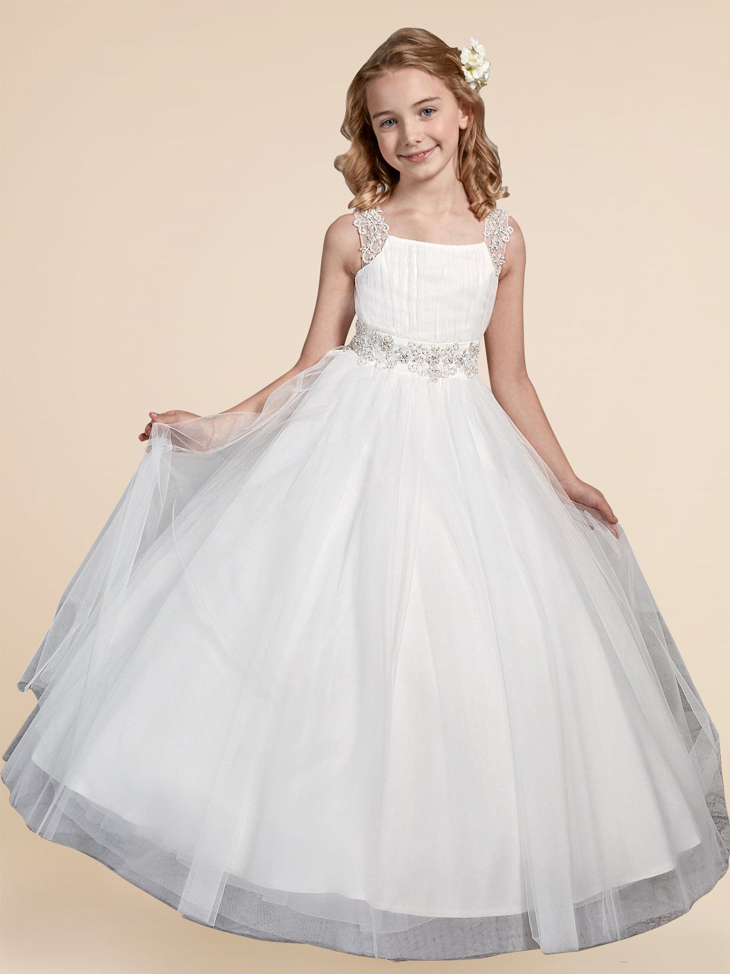 Lace A-Line Bateau/Boat Sleeveless Flower Girl Dress-F500024