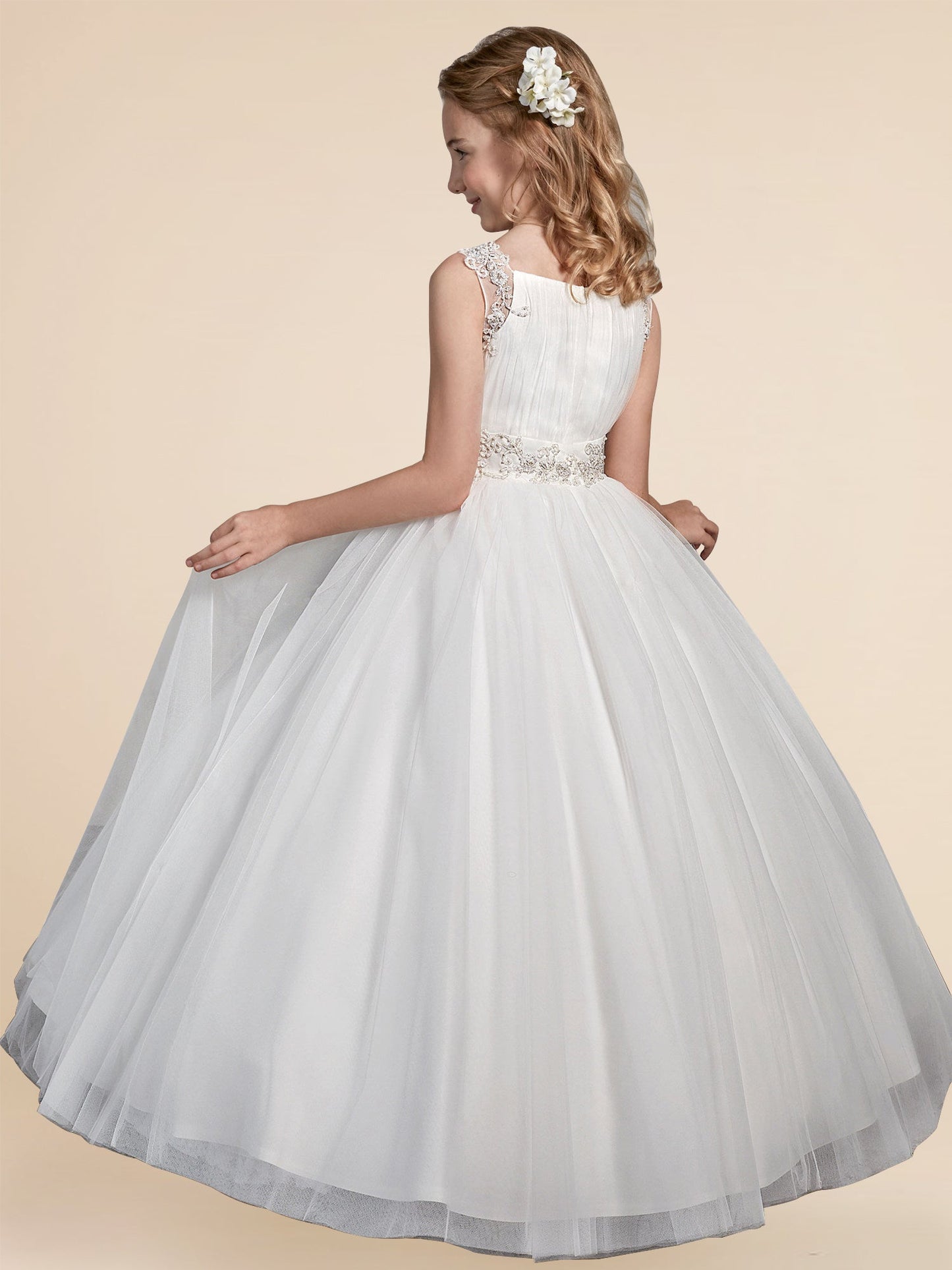 Lace A-Line Bateau/Boat Sleeveless Flower Girl Dress-F500024