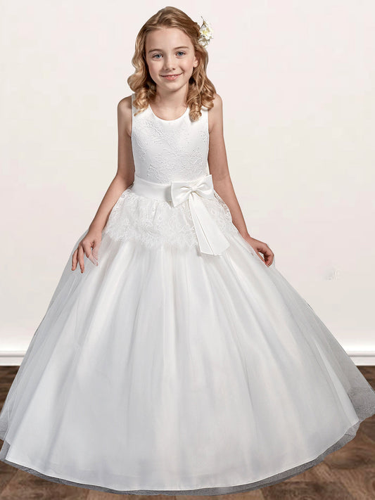 Lace A-Line Scoop Neck Sleeveless Flower Girl Dress-F500026