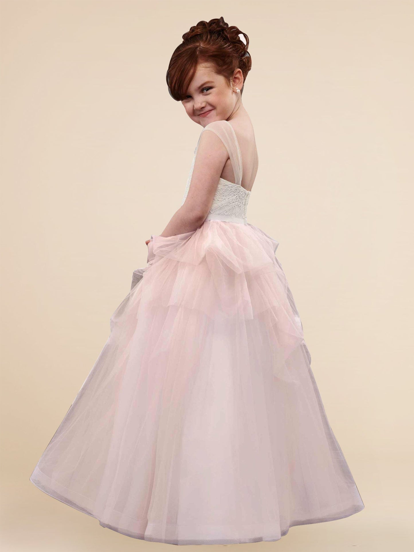 Lace A-Line Bateau/Boat Sleeveless Flower Girl Dress-F500029