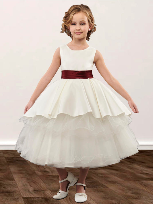 Lace V-Neck Sleeveless Flower Girl Dress