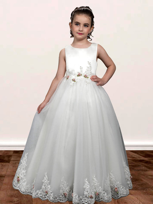 Lace A-Line Scoop Neck Sleeveless Flower Girl Dress-F500038