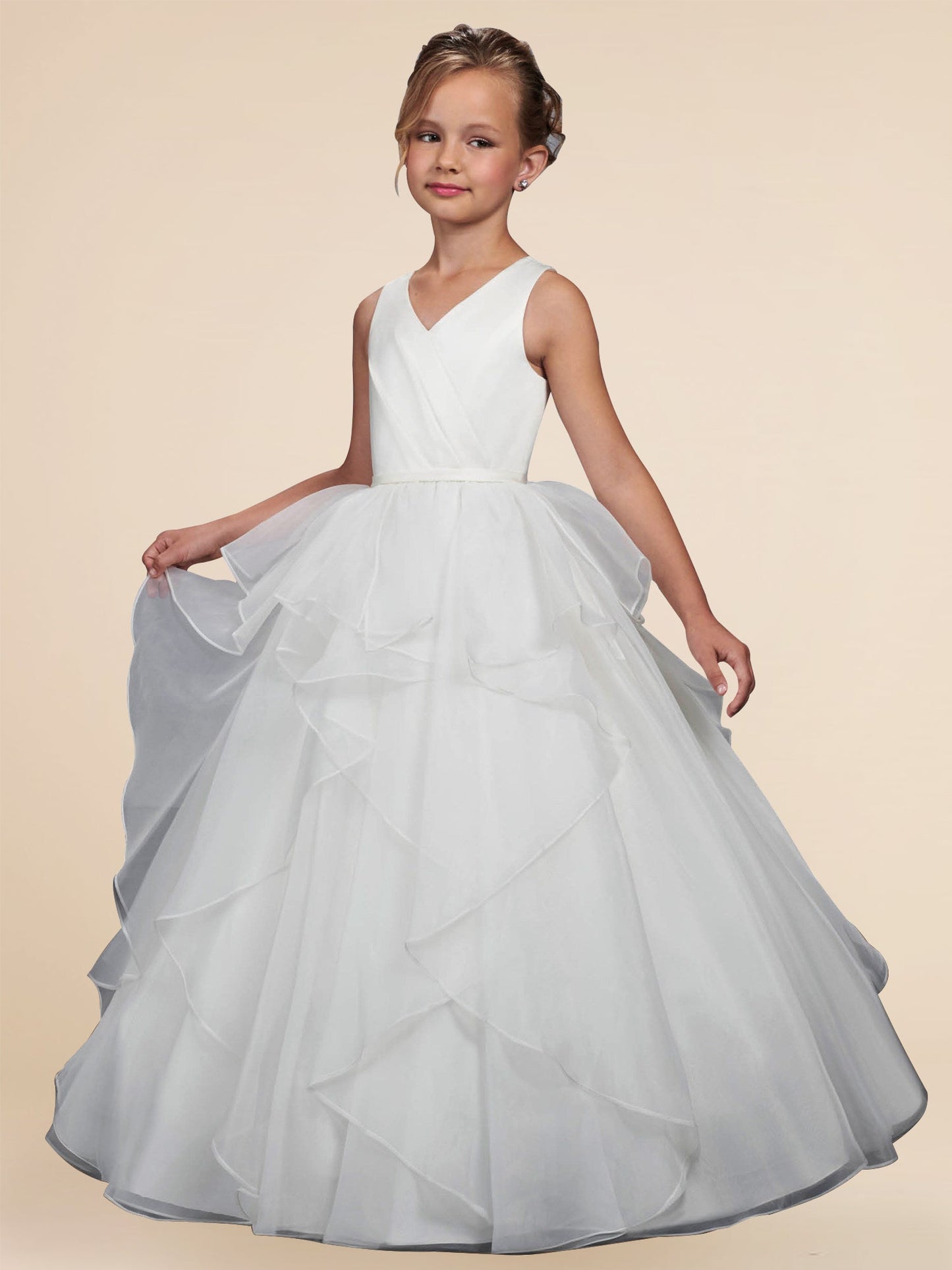 Lace V-Neck Sleeveless Flower Girl Dress