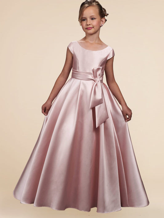 Satin A-Line Scoop Neck Sleeveless Flower Girl Dress-F500040