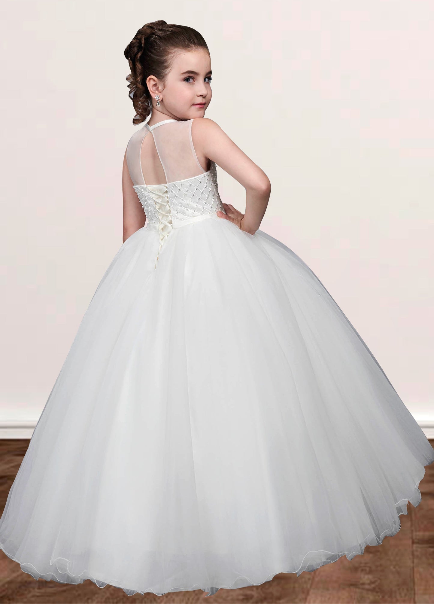 Lace A-Line Scoop Neck Sleeveless Flower Girl Dress-F500042