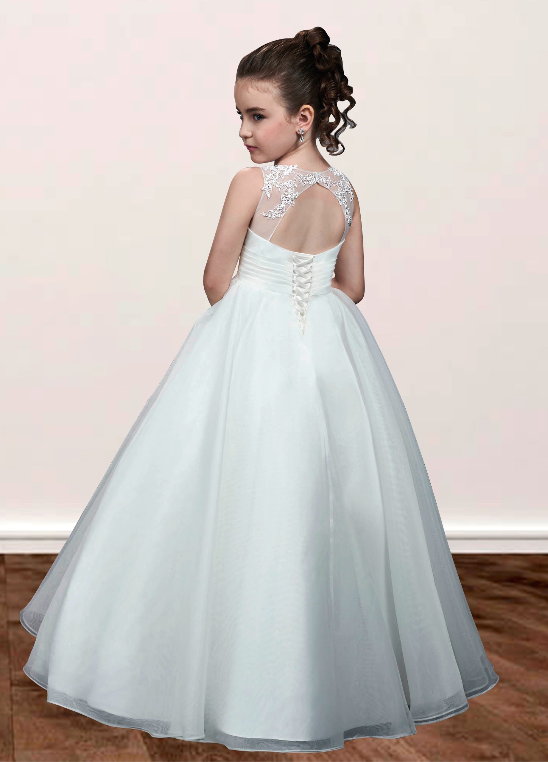Lace V-Neck Sleeveless Flower Girl Dress