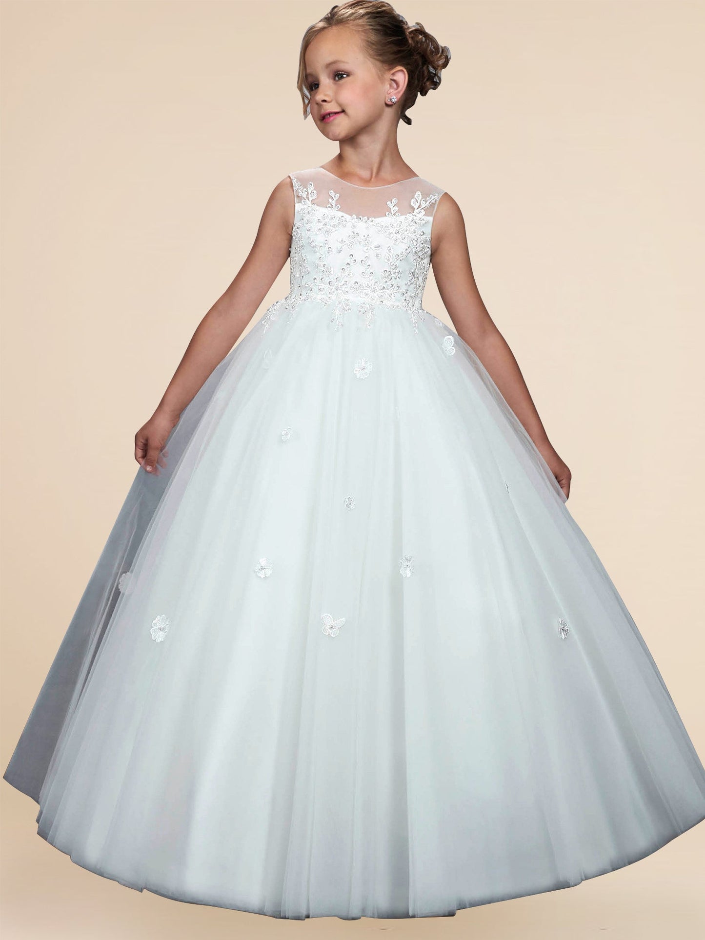 Lace A-Line Scoop Neck Sleeveless Flower Girl Dress-F500047