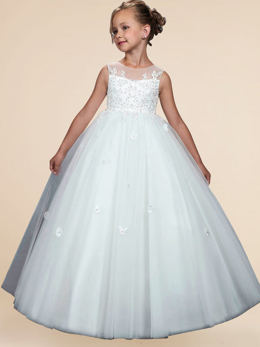 Lace A-Line Scoop Neck Sleeveless Flower Girl Dress-F500047