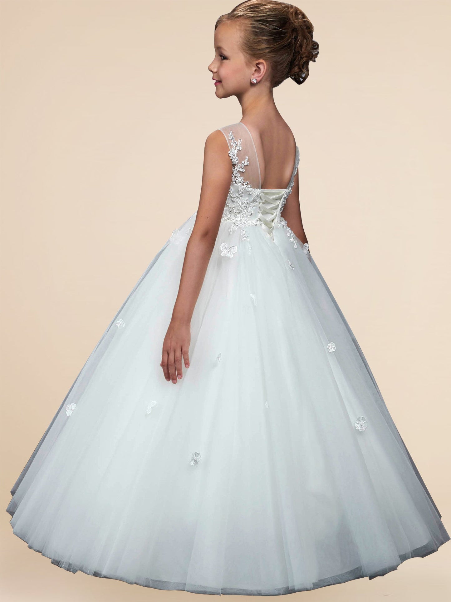 Lace A-Line Scoop Neck Sleeveless Flower Girl Dress-F500047