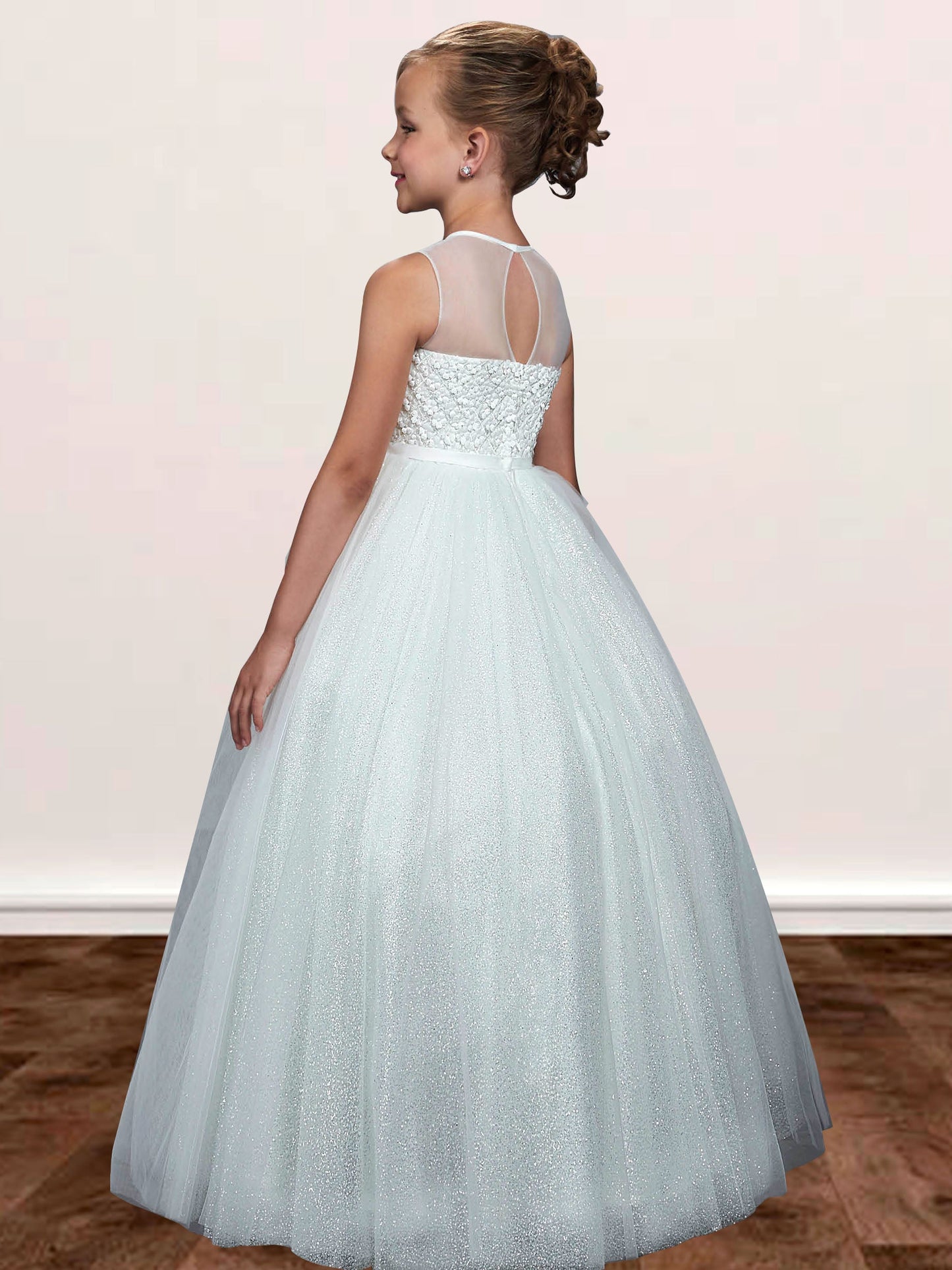Lace A-Line Scoop Neck Sleeveless Flower Girl Dress-F500049