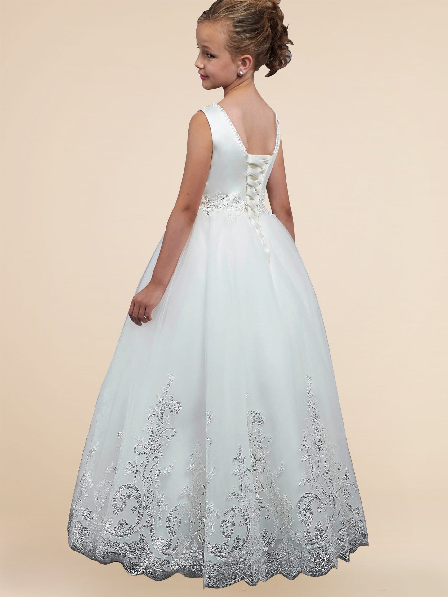 Lace A-Line Scoop Neck Sleeveless Flower Girl Dress-F500050